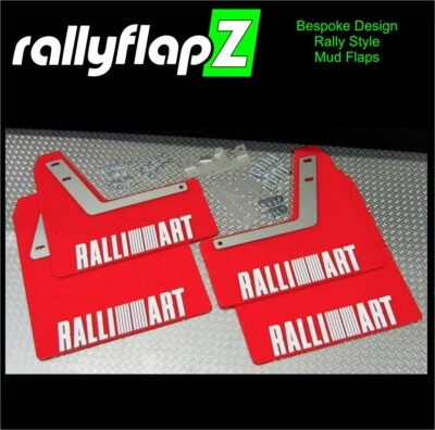rallyflapZ | Mud Flaps Mitsubishi Lancer Evo 7 8 9 Red 4mm PVC RALLIART -White - Image 1 of 2