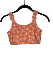 NWT J Crew Crewcuts Girls Swimsuit Top 14 Star Print Ruffle Orange/Pink - Picture 1 of 8