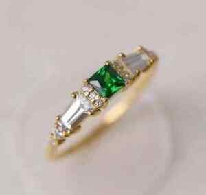 Princess Cut Lab Created Emerald Diamond Engagement Ring 14K Yellow Gold Plated