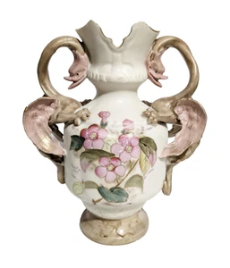 Royal Leicester Dragon Handles Flowered Gold Detailed Hand Painted CHIPPED Vase - Picture 1 of 9