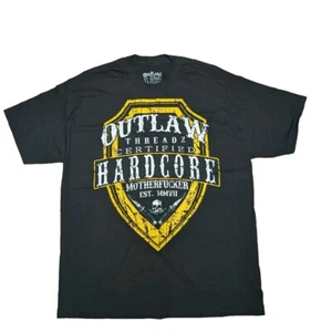 Mens Biker Shirt Adult XL Outlaw Threadz Black Graphic Hardcore MFer Rally Skull - Picture 1 of 4