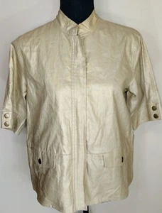 Chico's Short Sleeve Golden Zip Up Jacket. Sz.0 100% Linen w/ Front Pockets - Picture 1 of 8