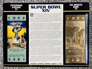22KT GOLD SUPER BOWL XIV 14 TICKET Willabee Ward Steelers Rams - Picture 1 of 2