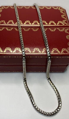 "Collar 40"" de oro blanco de 10k Franco con eslabones de caja cola de zorro para hombre cadena de trigo 108 gm" Foto 1 de 4