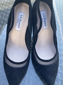LK Bennett Black Suede Mesh Scalloped Stiletto Heels Size 37 - Picture 1 of 7