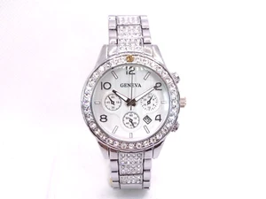 Vintage GENEVA Daytona Chronograph-Style Silver-Tone Date Quartz Watch Works! - Picture 1 of 17