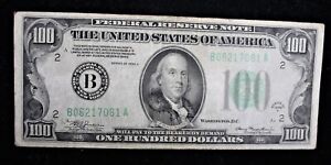 1934-A $100 dollar Federal Reserve Note; Bank of New York vintage one hundred