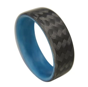 Carbon Fiber Twill Blue Glow Ring-Made in USA- sizes 4-16 - Picture 1 of 11
