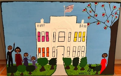 Arte popular negro americano familia Obama pintura sobre madera por Mary "Mama Girl" Onley Foto 1 de 4