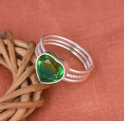 Anillo de unión de corazón de plata, anillo de promesa de múltiples bandas para ella, anillo de pareja de moda Foto 1 de 4