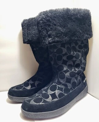 Coach Tamala Signature Logo Black Suede Shearling Boots Logo Size 7B - Image 1 of 4
