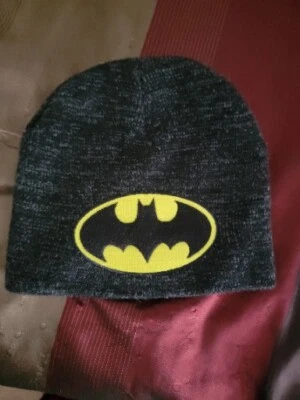 Batman Logo Beanie for Kids Size 2T - 5T Black Gray Knit Hat Cap DC Comics - Image 1 of 4