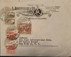 L) 1946 COLOMBIA, BAY OF SANTA MARIA, 15C, RED, COFFEE, BROWN, 5C, PALM, WOMEN,  - Picture 1 of 1