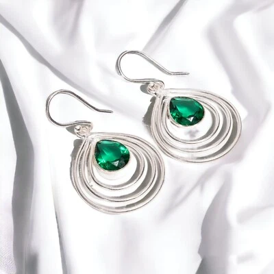 Pendientes colgantes/gotas de piedras preciosas de diopsido cromado plata de ley 925 joyería india Foto 1 de 4