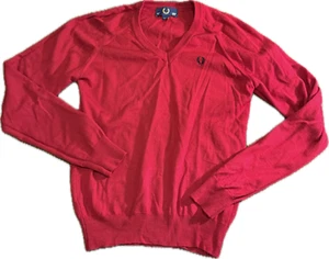 Vintage Fred Perry V Neck Lightweight Knit Jumper Indie Sleaze UK 12 - Picture 1 of 2