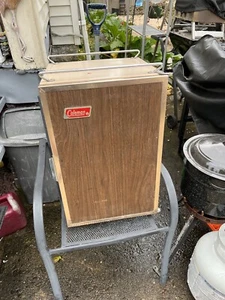 Vintage Coleman Cooler Upright Fridge 3-Way Faux Wood 26in x 16x 16in Brown - Picture 1 of 9