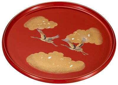 Obon Japanese Urushi tray Auspicious crane Red Yamanaka lacquerware Japan - Image 1 of 2