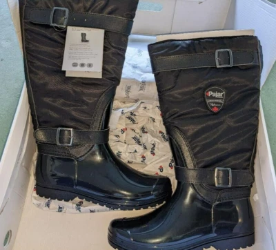Botas de lluvia aisladas para mujer Pajar Canada cremallera trasera talla 7M negras nuevas en caja Foto 1 de 4