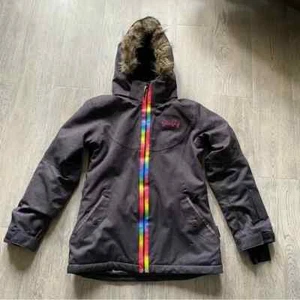 Firefly Aquamax Elite Insulated Coat Charcoal Grey Rainbow Zip Girls Size Medium - Picture 1 of 8