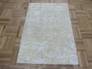 2 x 2'11 Hand Knotted Beige Modern Abstract Oriental Rug With Silk G9274 - Picture 1 of 8