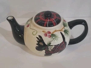 Patricia Brubaker Handpainted Tartan Plaid Scottie Dog Ceramic Christmas Tea Pot - Picture 1 of 8