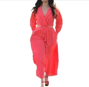 Young Fabulous & Broke YFB Derby in Coral Orange V-neck Cutout Maxi Dress Sz M - Picture 1 of 6