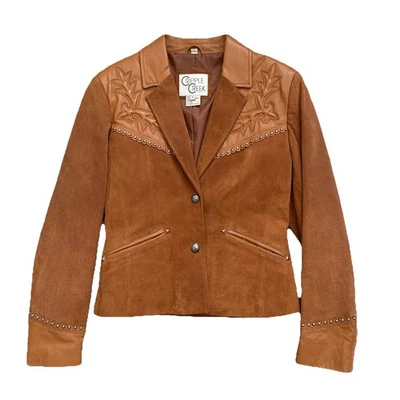 Cripple Creek Brown Leather Jacket Womens Medium Embellished Western Country  - Image 1 of 4
