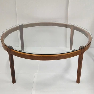 IMPORTANTE TABLE BASSE SCANDINAVE VINTAGE 1960 TECK & PALISSANDRE 110CM DIAMETRE - Photo 1/4