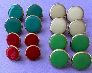 16 Vintage Glass Buttons w/Gold Edge Trim, 4 Sets (Turquoise, Beige, Red, Green) - Picture 1 of 2