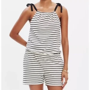 Madewell Cream/Black Short Romper WMNS S Adjustable Straps Stretchy One Piece - Picture 1 of 6