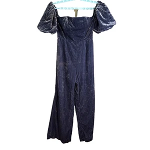 By Anthropologie The Femme Velvet Jumpsuit Wpmens Size 2 Blue Open Wide Leg NWT - Picture 1 of 20