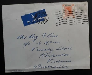 1964 Hong Kong AirmailCover ties 2 QE2 stamps to Rochester Australia - Picture 1 of 2