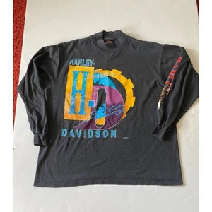 Vintage Single Stitch Harley Davidson Fun Wear Colorful X-Large Long Sleeve Mock - Picture 1 of 10