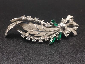 Vinatge 925 Sterling Green Rhinestone Brooch - Picture 1 of 5