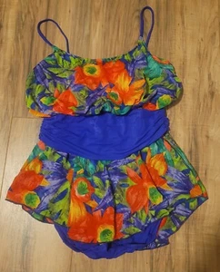 Traje de baño vintage Sirena de una pieza floral botánico hecho en EE. UU. talla 14 - Imagen 1 de 6