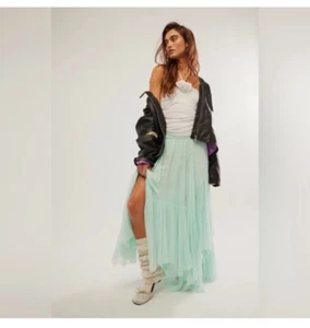 Free People One Clover Skirt Asymmetrical Tiered Ruffle Size Small Blue Opal NEW - Picture 1 of 6