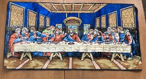 Vintage Rayon/Cotton 38” x 20” Last Supper Hanging Rug Textile Made in Italy - Picture 1 of 4