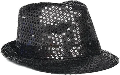 Sombrero con luz LED de lentejuelas negro fedora accesorio de escenario fiesta artista de danza teatral Foto 1 de 4
