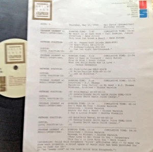 RADIO SHOW: 5/25/89 SONGWRITER HAL DAVID: B.J. THOMAS, DIONNE WARWICK,CARPENTERS - Picture 1 of 1