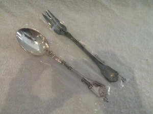 French silver-plated serving fork & spoon Christofle Port royal new never used - Picture 1 of 8