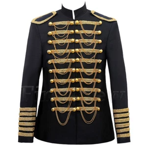Mens Hussar Jacket Artillery Tunic Military Uniform Drummer Steampunk Coat Tops - Picture 1 of 14