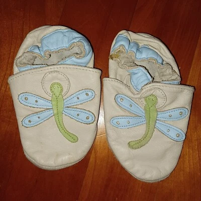 Dragonfly Leather Baby Shoe 6 12 months Newborn Infant Boy Girl Green Blue Beige - Image 1 of 3