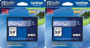 New Genuine Brother P-Touch TZe-145 2PK White on Clear Laminated Tape - Picture 1 of 3