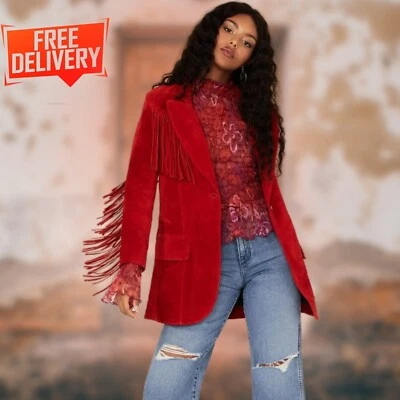 Blazer para mujer sandía gamuza flecos hecho a mano vaquera occidental chaqueta roja abrigo Foto 1 de 4