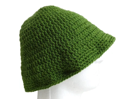 深绿色桶帽 OS 手工钩针编织手工针织卷边豆豆美国制造全新带标签 — 第 1/4 张图片