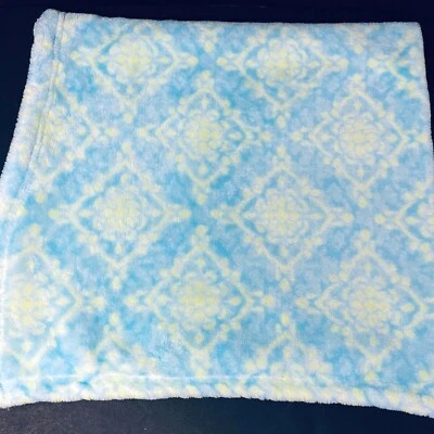 Blankets and Beyond Blue Yellow Diamond Pattern Baby Blanket Damask Fleece Lovey - Image 1 of 4