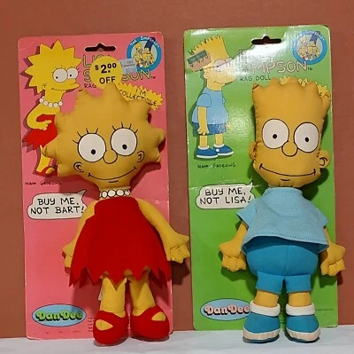 Vtg. 1990 LISA & BART SIMPSON "Buy Me" Rag Doll by DanDee Collectible Plush Toy - Изображение 1 из 4