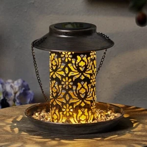 Solar Bird Feeder Hanging LED Light Lantern Hummer Feeders Garden Outdoor Decor - Picture 1 of 2