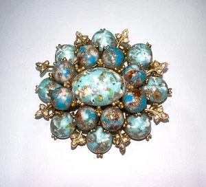 HAR Brosche seltene Vintage 2-3/4" blau Dinosaurier Ei Strass vergoldete Nadel signiert - Bild 1 von 4