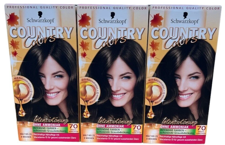 3x Schwarzkopf Country Colors Intensivtönung 70 Brazil Dunkelbraun - Bild 1 von 1